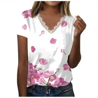 Amousa Fashion Woth's Print Proljeće i ljetni čipka Ležerne prilike V-izrez tiskane kratke majice za