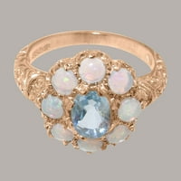 Britanci napravio je 10k ružični zlatni prirodni akvamarin i Opal Womens Ring - Veličine opcije - veličine 10