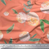 Soimoi narančasto poliestera krep od listova tkanine i breskve cvjetne akvarelne akvarel ispisa šivaće