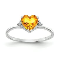 Čvrsti 14K bijelo zlato srce simulirani citrinski prsten CZ