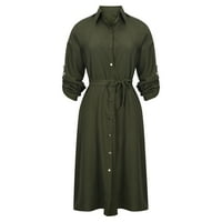 Zapadna haljina za žensko ovratnik ovratnik dugih rukava s dugim rukavima vojska zelena l