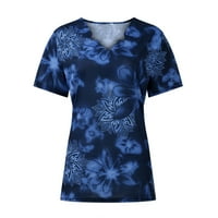 Ženski vrhovi ženske pulover V izrez Ležerne prilike, majice s kratkim rukavima, tiskani vrhovi plavi