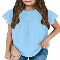 Ybenlow Girls Cute s kratkim rukavima Casual Labavi ljuljački ruffle bluze Dječji mekani šifon vrhovi