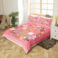 CAPYBARAS posteljina kompletna cvjetna cvjetna kombinirana poklopac za djevojčice, ružičasti krevet
