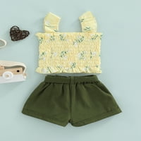 Calsunbaby Newborn Baby Girls Outfits Wide kaiš ruffle bez rukava na vrhu kratke hlače Ljeto postavljanje žute zelene 2- godine