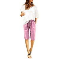 Žene Ljetne pamučne posteljine plus veličina visokih struka kratke hlače na plaži na plaži Džepni salon