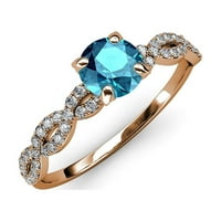 London Blue Topaz i dijamantski beskonačni zaručni prsten 1. CT TW u 14K ružičastog zlata.Size 4.5