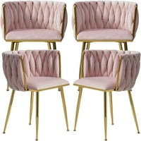 TZICR baršunasti stolice sa 4, moderne tkane tapacirane trpezarijske stolice sa zlatnim metalnim nogama,