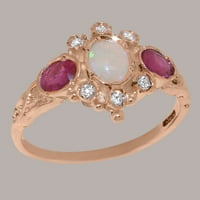 Britanska napravljena 9k ruža zlato prirodni Opal Ruby Diamond Womens Ring - Veličine Opcije - Veličina