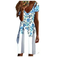 Haljine za žene ženski a-linijski bez rukava V-izrez cvjetni srednji duljinu labave casual a-line haljine bijeli xxl