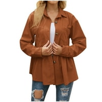 Ženska povremena tunika modna čvrsto boja nagledni corduroy gumb labav dugi rukav lapelj Top košulja plus veličina bluze košulja prevrgava za jesen