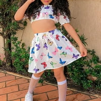Tosmy Toddler Kids Gilrs Butterflys Ispis kratkih rukava Top kratke hlače Outfit set odjeća za bebe