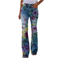Ženski elastični struk hlače sa cvijećem Hlače Skinny Button Hlače pantalone