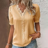 Bazyrey ženski kratki rukav ženka Henley Solid bluza Ležerne ljetne čipke Nepravilne ruffle majice Yellow