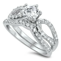 Sterling srebrna zaručnička prstena za vjenčana vesla za mladenke Bridal Set Clear Cubic cirkonijska bijela ženska veličina 8
