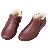 Žene prozračne zimske cipele casual okruglog nožnog plijena za plišano obloženo vino crveno 6,5