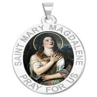 Saint Mary Magdalene religijska ovalna boja Medalja - - Čvrsta 14k bijelo zlato