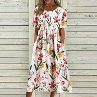 Duge ljetne haljine za žene Ženske haljine za odmor na plaži Cvjetne tiskane haljine Boho haljine džepovi