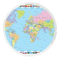 Obojeni map svjetskih zastava okrugli plažni ručnik za plažu Mats Shawl prekrivač joga mat sa tasselima
