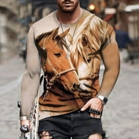 Muški 3D konj grafik Ispis T-majice smiješni uzorak Crewneck Vintage Dugi rukav Jesen TOP Unise Dnevna