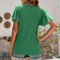 Yyeselk Womens Ruffles majice kratkih rukava Ležerne prilike za vrat izrez za izrez Trendy Pure Color Crochet ušice prozračne ljetne tunike Green s