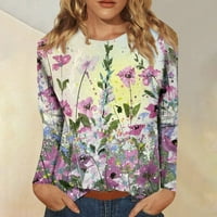 Strungtene dugih rukava za žene Slatke grafičke tenske bluze casual plus veličina osnovnih vrhova pulover