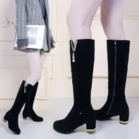 Jsaierl Ženske čizme s niskim potpeticama koljena High Boots Trendy Pull on Jesen Zimski snijeg Zip