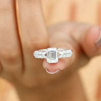 Emerald Cut Moissanitet Solitaire zaručni prsten za žene, srebrna srebra, SAD 8.00
