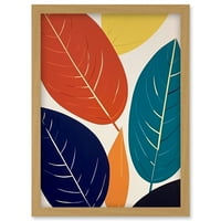 Henri Matisse Style listi linocut farbanje plave žute narančaste botaničke boho listove listova uokvirena