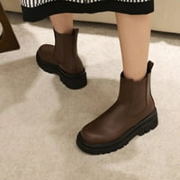 Čizme za žene Mid Heel Solid Boja ravna debela skraćena kratka cijev elastične pojaseve jahačke čizme