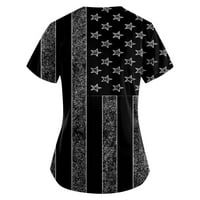 Yubatuo Women Crips Top sa džepovima V-izrez s kratkim rukavima odštampanog bluza za žene za žene crna 5xl