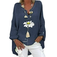 Majice za žene plus veličine Žene Ležerne prilike s dugim rukavima Floral Ispiši labav V-izrez bluza