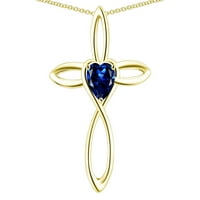 Star K 14K Gold Infinity Love Cross sa kreiranim safirnim srčanim kamenim privjeskom ogrlica za odrasle