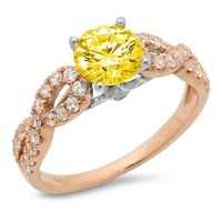 1. CT sjajan okrugli rez simulirani žuti dijamant 14k Rose bijeli zlatni pasijans sa Accentima prsten