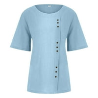 Cleance Womens Ljetni vrhovi kratki rukav čvrsta blusa Casual Women Modni okrugli izrez Bluze, nebesko