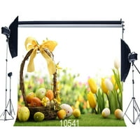 Poliester 7x5FT Poklopke za fotografije Uskršnje jaja Zelena travnata polje cvijeće Košarica Bešavna