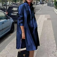 FINELYLOVE Formalno Midi haljina Ležerna haljina V-izrez Čvrsta dugi rukav Maxi Blue