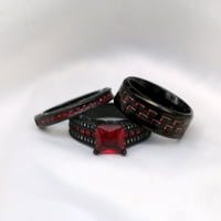 Podudarni prsten Par prstenovi crni pozlaćeni 1,5ct crveni CZ Ženski vjenčani prsten ženski prsten