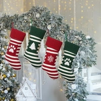18.1IN Striped Božićne čarape doggie kandže Xmas Tree Paflake Pletene božićne čarape Viseće poklon vrećicu