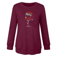 Naughtyhood Women Crveno vino Staklo Božićna majica smiješni božićni pulover Xmas Santa šešir grafički