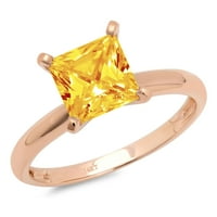0. CT Sjajna princeza Rezani prirodni citrinski 14K Rose Gold Solitaire prsten SZ 5.25