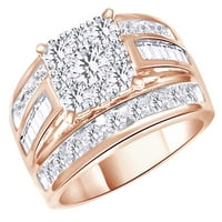 Okrugli i baduette oblik bijeli prirodni dijamantni redni prsten u 10k ružičasto zlatne prstene veličine-10.5