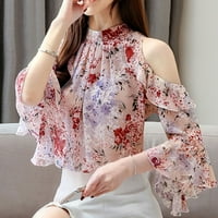 KETYYH-CHN ženske majice za bluze Dame Dugme sa zatvaračem Dugi rukavi Labava šifon košulja Pink, S