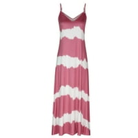 USMIXI Formalne haljine za žene bez rukava V-izrez Striped Summer Duge haljine plaža Spaghetti remen