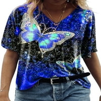 Ženski leptir Print V-izrez kratki rukav Ležerna majica