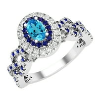 DazzlingRock kolekcija 6x ovalna plava Topaz sa okruglim plavim safirom i bijelim dijamantnim preplitanjem dvostruki halo vjenčani prsten za žene u 18k bijelo zlato, veličine 7
