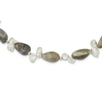 Bijela srebrna ogrlica od srebra prirodne kamene biserne slatkovodne labradorite sive u