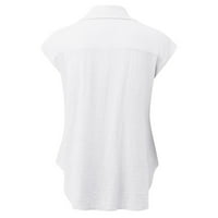 Yievit bijele košulje za žene Ljeto Ležerne prilike pamučne posteljine kratki rukav majica Labavi fit