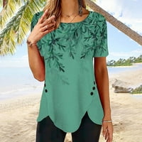 Žene ljetne casual majice s kratkim rukavima modna cvjetna print okrugla vrata bočne tipke Flowy bluze