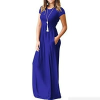 Sendresses za ženska haljina kratkih rukava haljina dame nalik džepovima haljina duga haljina plava